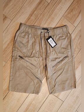 CSG Moto Shorts Men's Large Dark Sand Khaki Cotton Cargo Casual Drawstring NEW